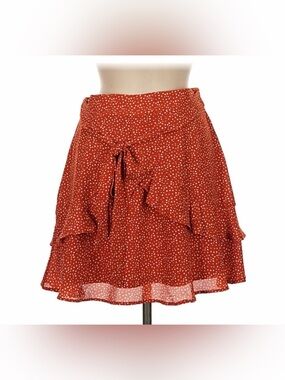 Altar'd State Orange White Polka Dots Tie Waist Ruffled Mini Skirt XS
